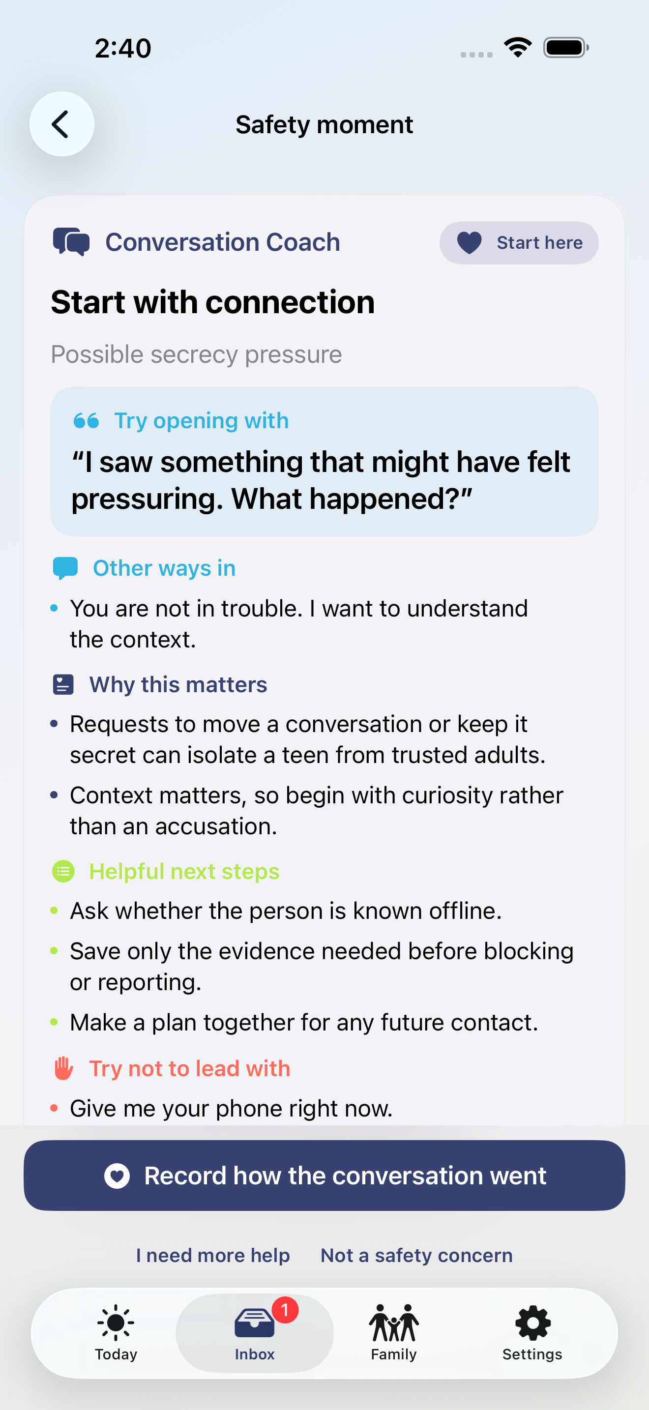 Vettly Conversation Coach on iPhone
